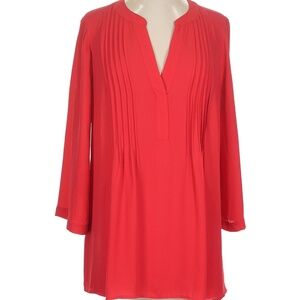 BCBGMAXAZRIA Red Pleated V-Neck Tunic Blouse Top | Size S
